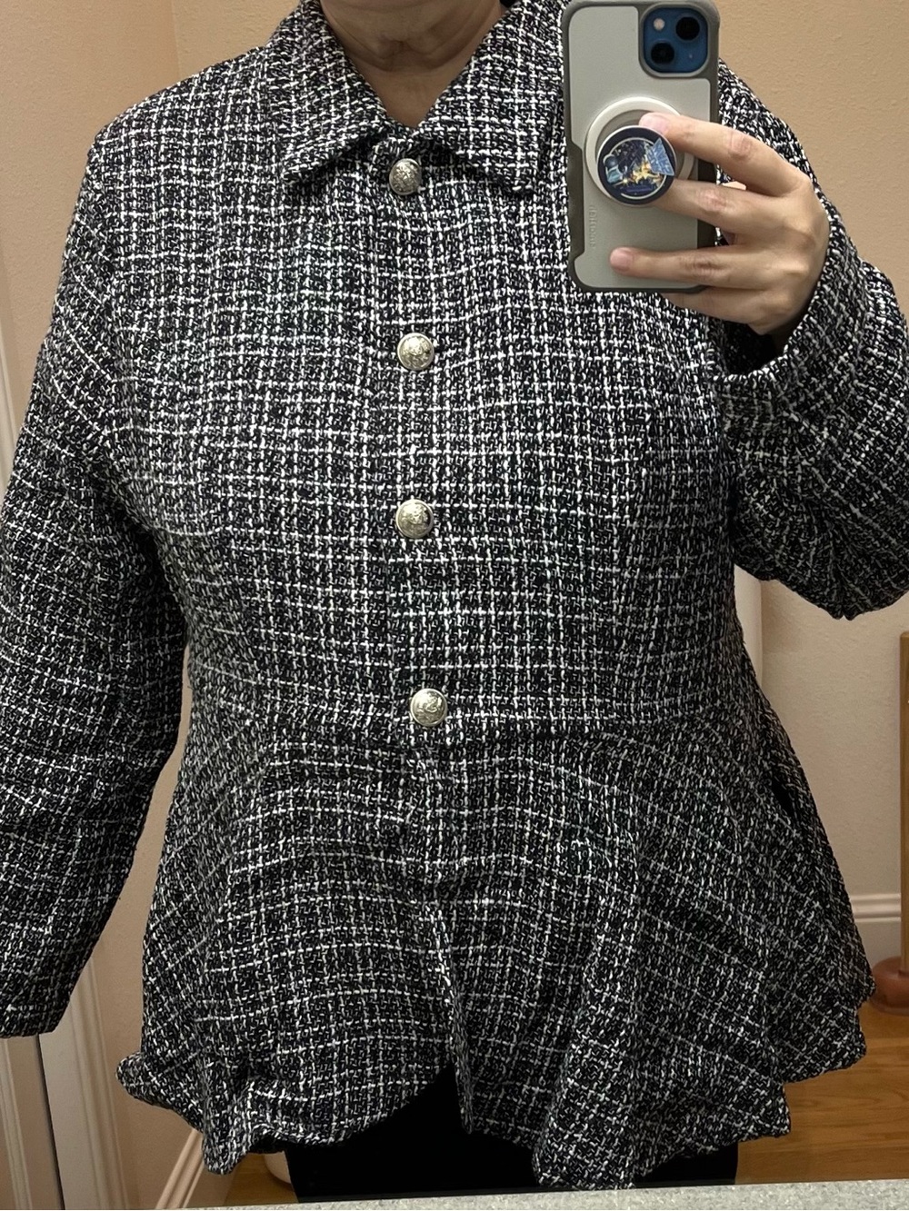 BloomChic Black & White Tweed Button Peplum Jacket with Buttons Size 22-24 NWT